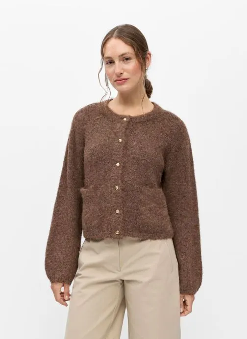 Vesten Objsaggia Re L/S Knit Cardigan Noos dames bruin