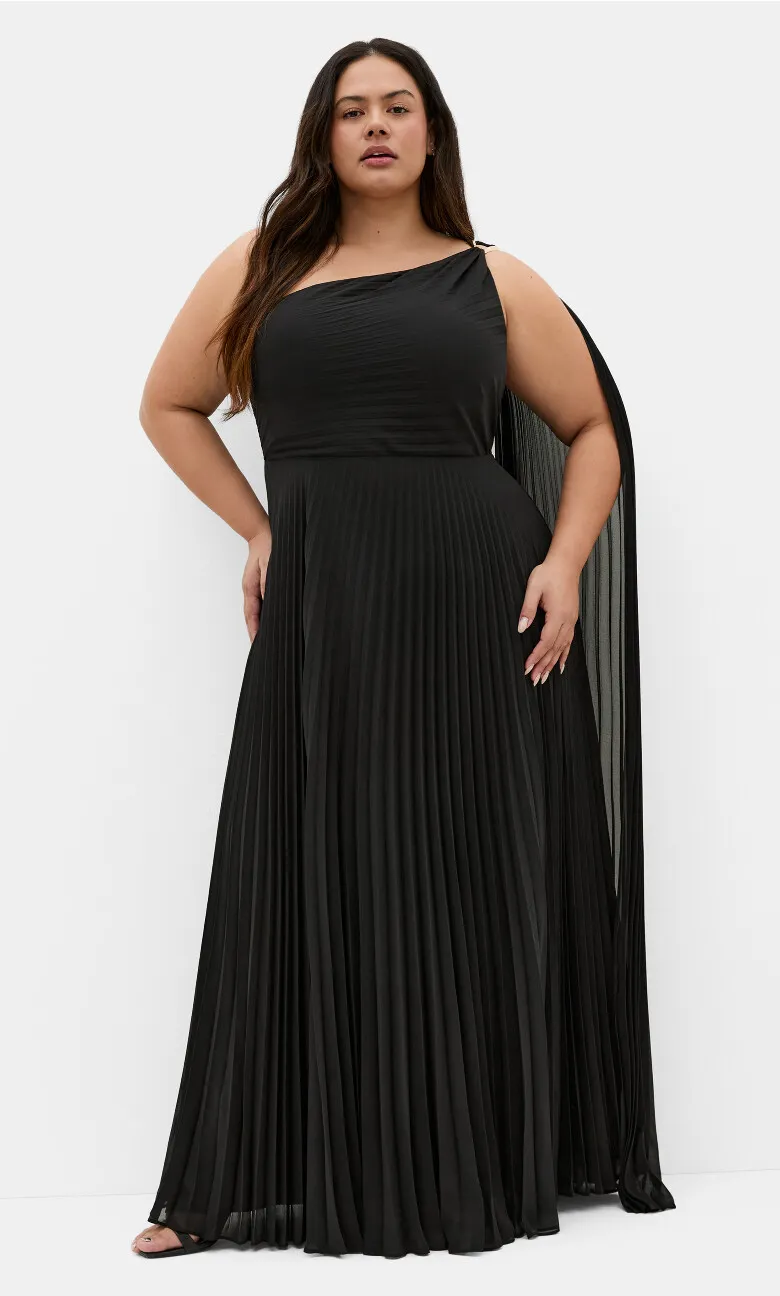 Eloura One Shoulder Pleat Maxi Dress - black