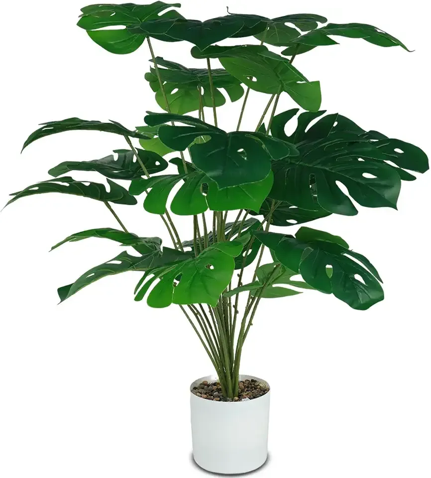 1 PCS Fake Monstera Deliciosa Plant（24-Head）, Plastic Artificial Palm Tree&Faux Plant Indoor & Outdoor Decor for Home,Kitchen,Table Centerpiece,Living Room,Bedroom,Office Decoration.