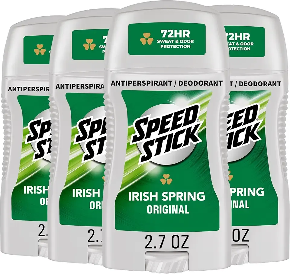 Speed Stick Antiperspirant Deodorant for Men, 72 HR Sweat & Odor Protection, Irish Spring Scent, 2.7 oz Stick (4 Pack)
