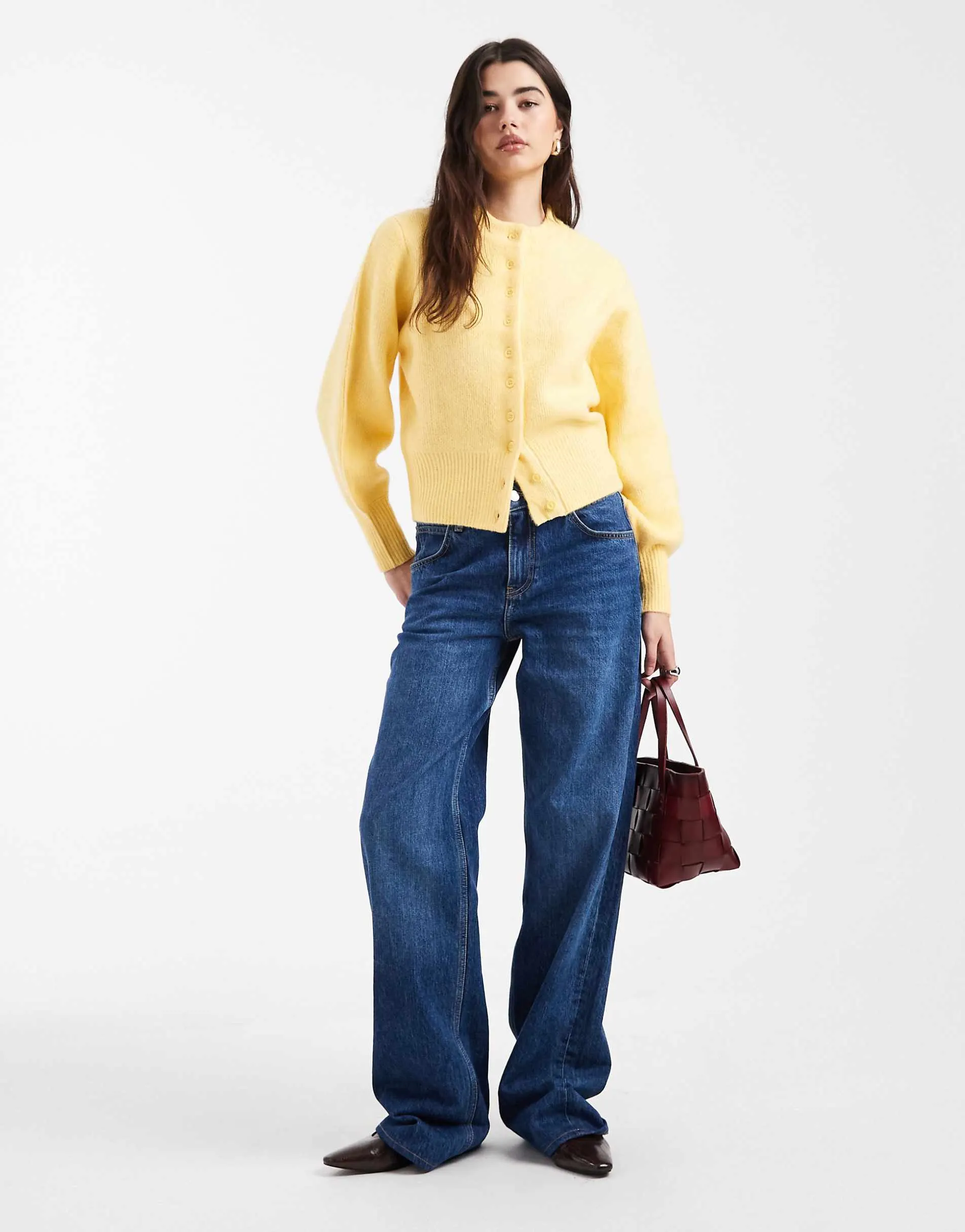 ASOS DESIGN compact fluffy cardigan with structured sleeve in buttermilk