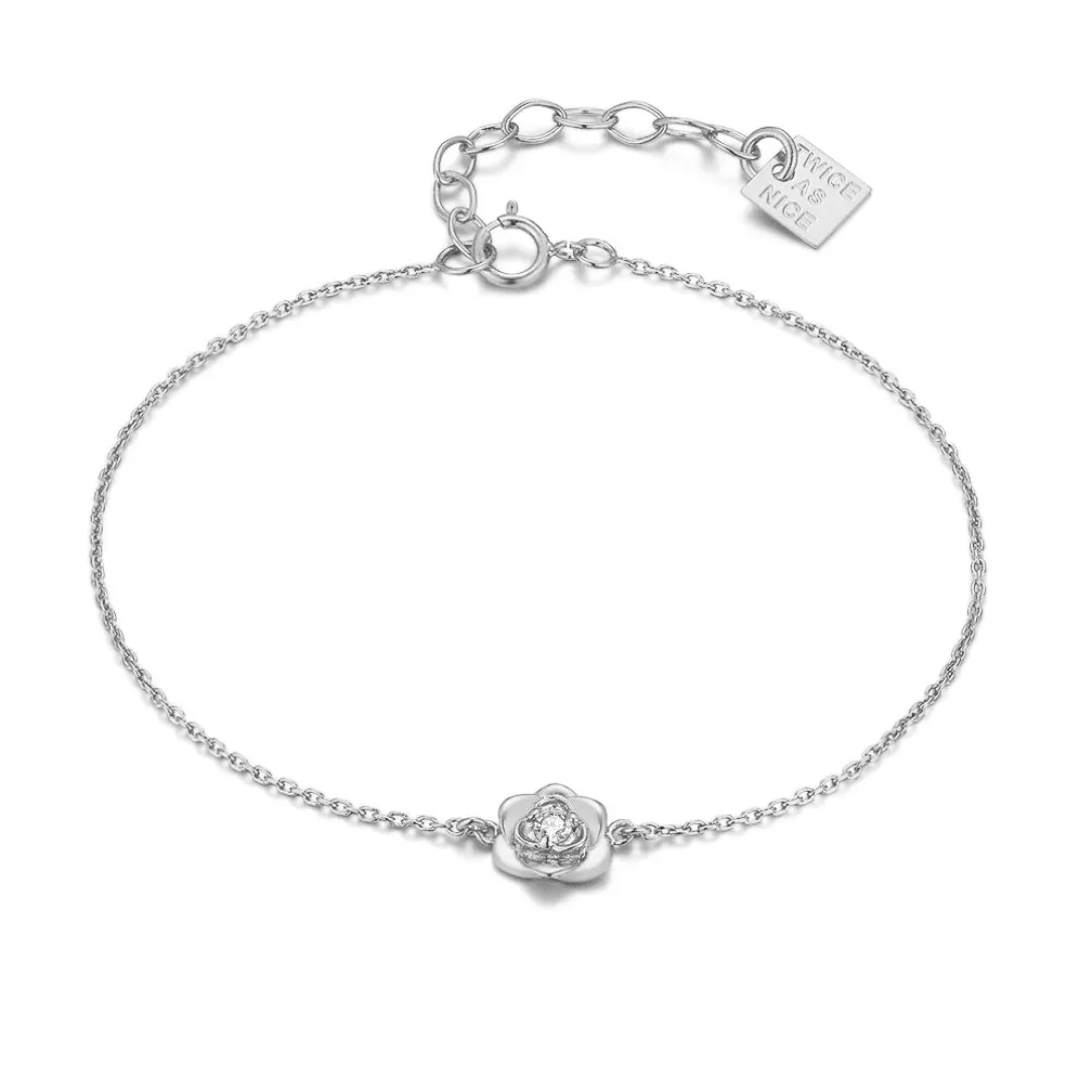 Armband in zilver, bloem met zirkonia
