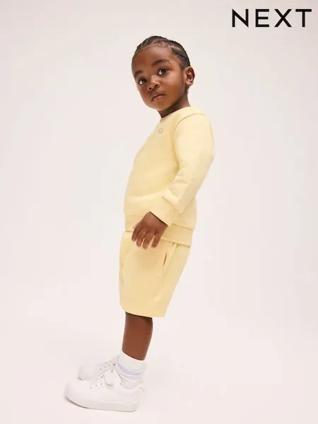 Light Yellow Single Plain Crew Neck Sweatshirt and Shorts Set (3mths-7yrs)