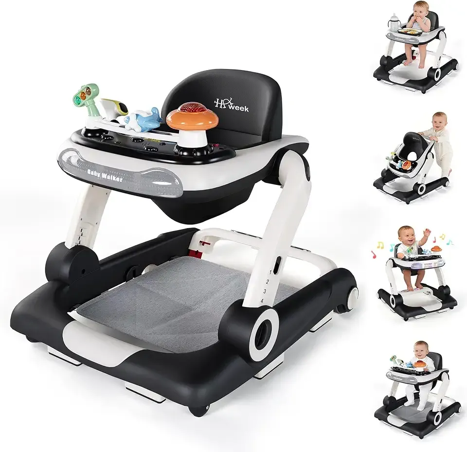 Baby Walker,4-Gear Height Adjustable Baby Walker with Wheels,5 in 1 Baby Activity Center,Music and Lights Bouncer Walker for Baby Boy 6-18 Months,Adjustable Speed Baby Push Walker