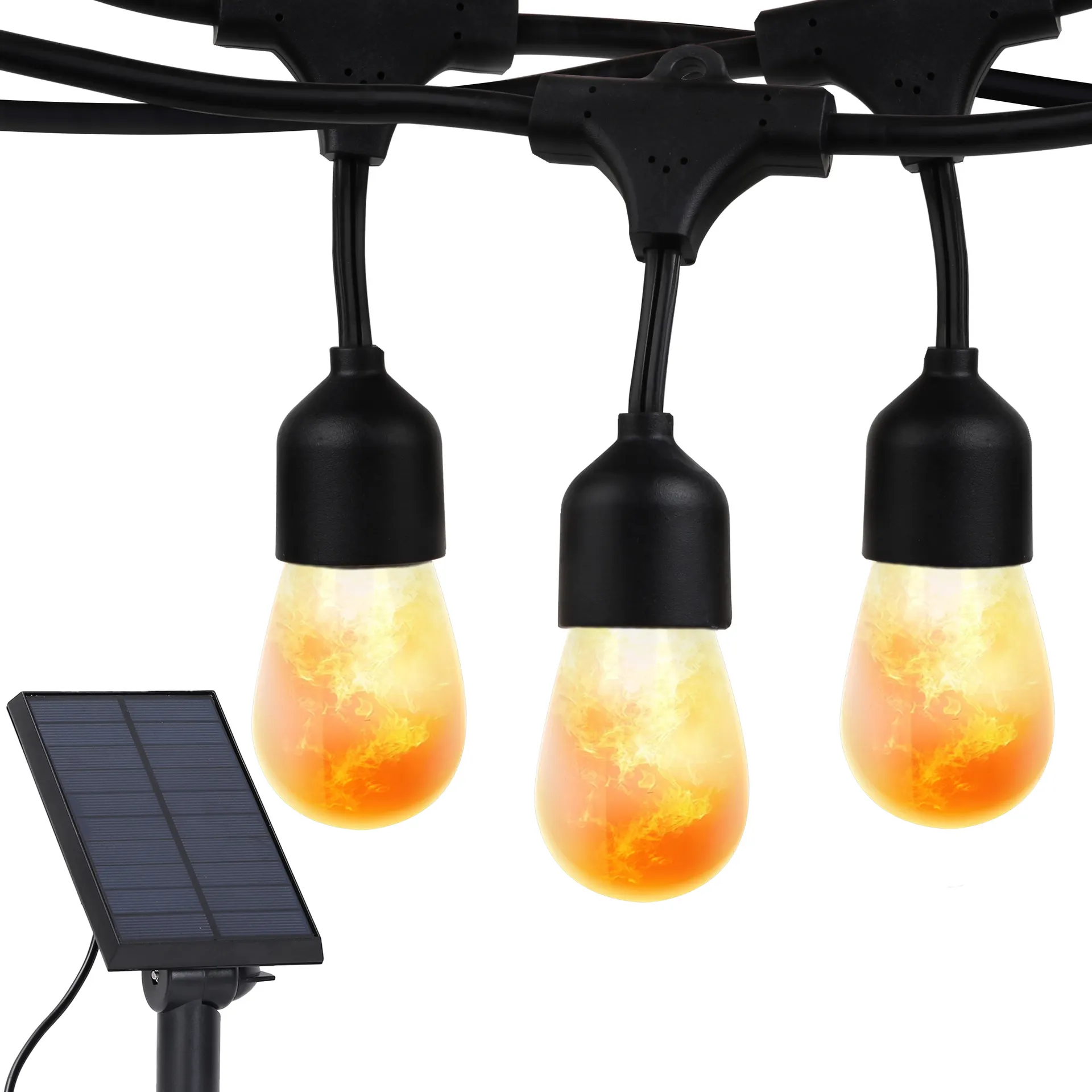 27-ft Solar Classic Black Outdoor String Light with 12 LED Edison Bulbs