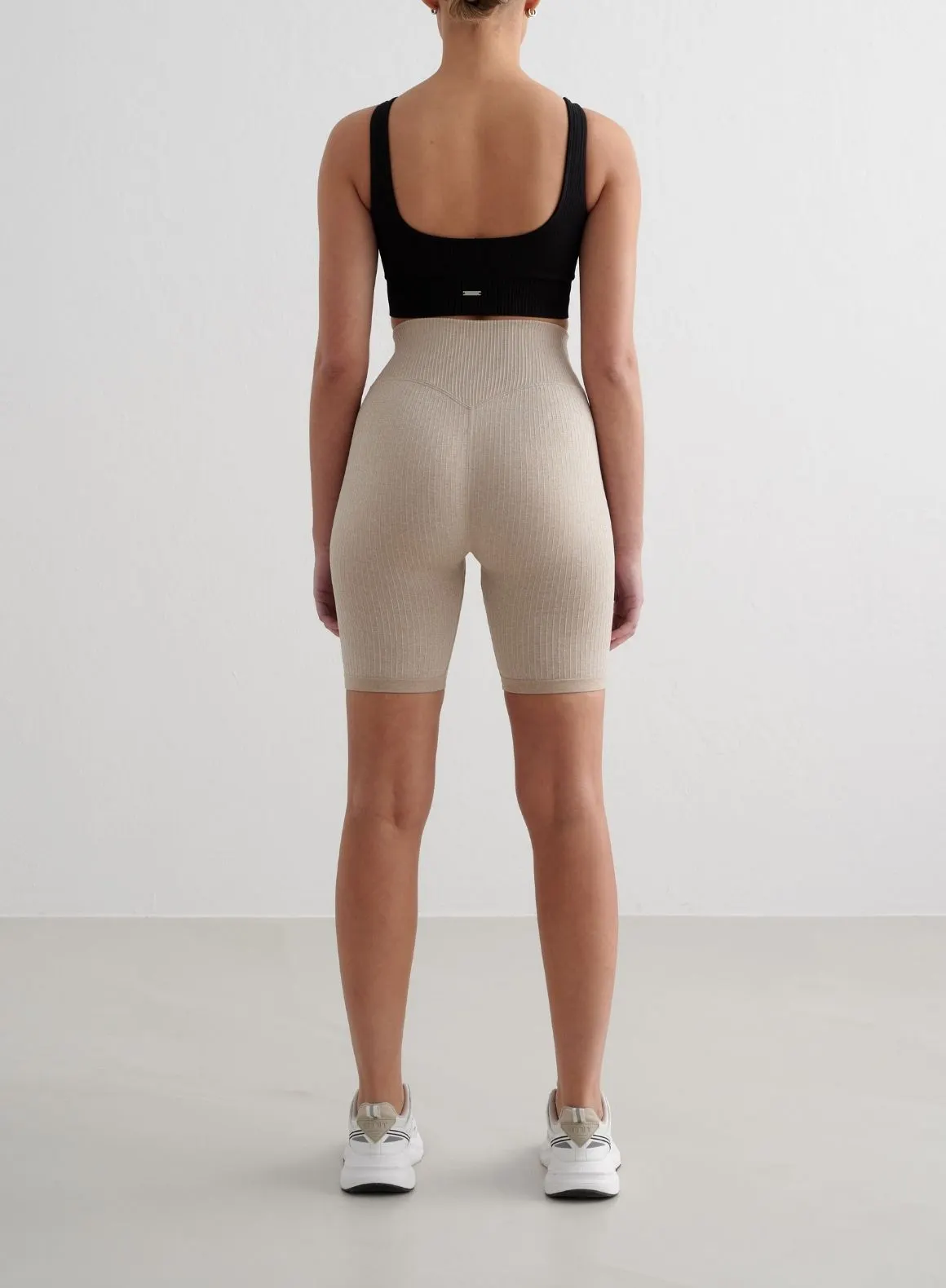Beige Ribbed Seamless Biker Shorts
