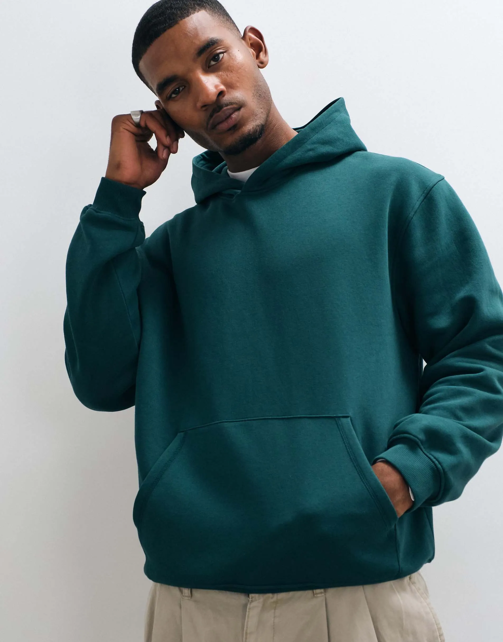 ASOS DESIGN essentials relaxed hoodie in dark green