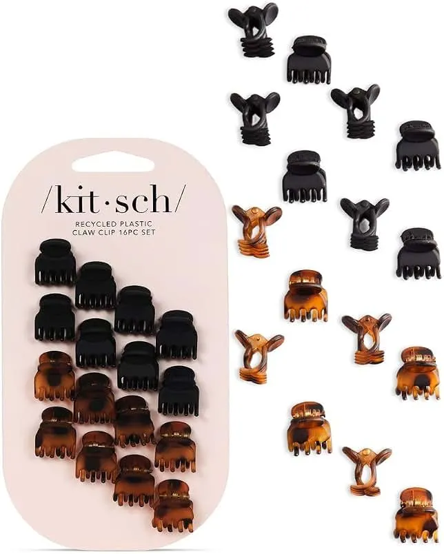 Kitsch Mini Hair Clips for Women - Tortoise & Black, 16 Pcs | Stays In Place Without Pulling or Snagging, Durable & Sturdy Plastic Small Hair…