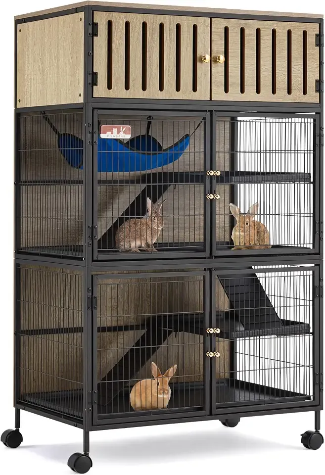 Fragess Metal Large Guinea Pig Cages 5 Levels, 50.0" H Rolling Ferret Cage with Removable Ramps & Double Door, Cage with Locker, Squirrel Cage Christmas Decoration Pet Crate Furniture