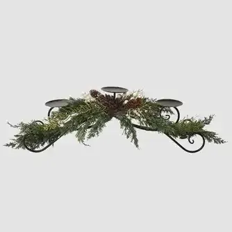 Tudo Christmas Trio Candle Holder Mixed Pine Leaves With Pinecone & White Berry