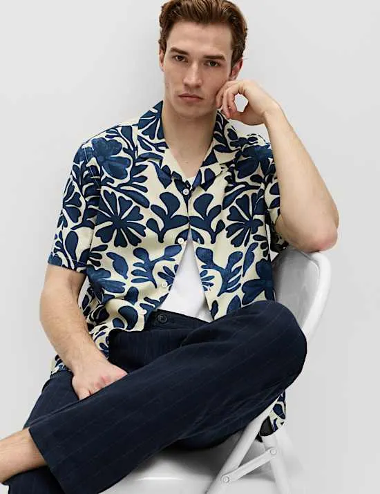 Geblümtes Kurzarmhemd aus reiner Baumwolle