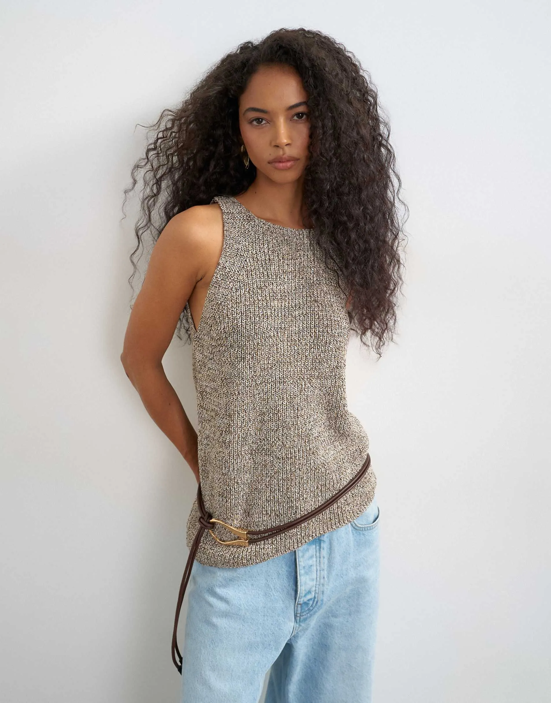 Topshop knitted asymmetric vest in khaki