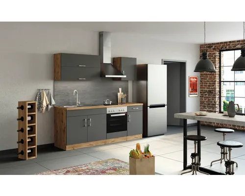 Kuchyňský blok Held Möbel Sorrento 210 cm barva čela antracit matný barva korpusu dub matný