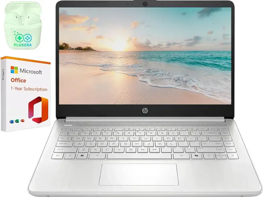 14" LED Business Laptop Computer, 32GB RAM 640GB Storage (128GB UFS + 512GB SD Card), Intel Quad-Core N150 Processor, Windows 11 S & 1-Year Microsoft Office 365 Included, PLUSERA Earphones, Silver