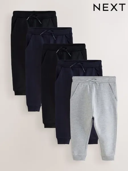 Black/Navy/Grey Skinny Fit Joggers 5 Pack (3mths-7yrs)