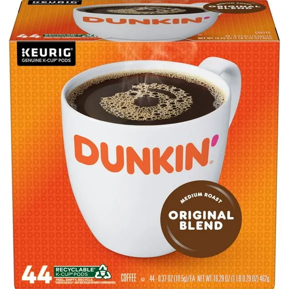 Dunkin Original Blend Medium Roast Coffee, Keurig K Cup Pods, 44 Count Box