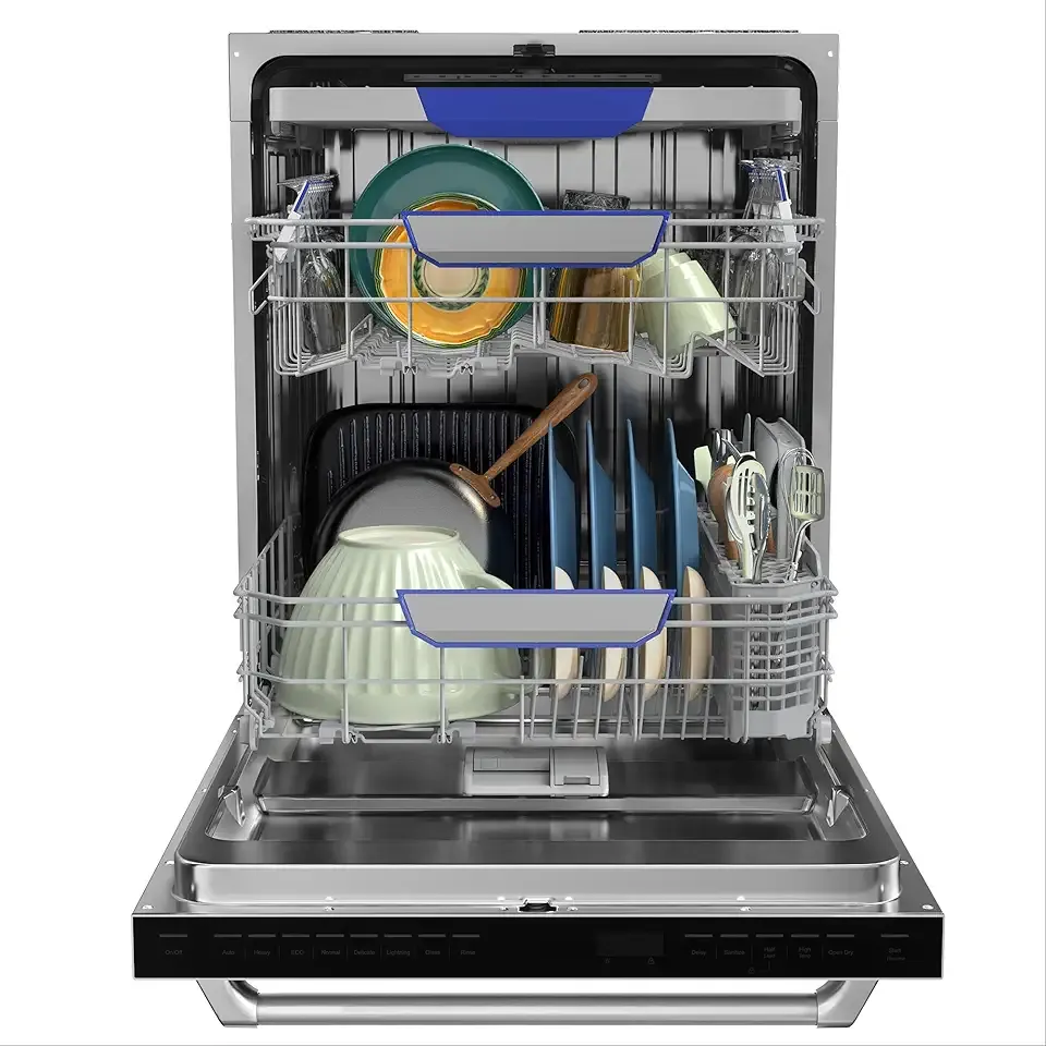Empava 24 Inch Dishwasher Built in, 15 Place Settings, Triple Spray Arms, Dual-Dry System, Stainless Steel Interior, 45 dB Ultra Quiet, Energy Star Certified