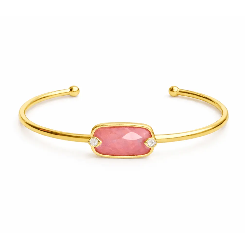 Armband in edelstaal, ovaal met roze steen