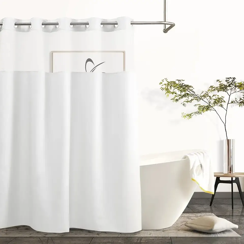 River Dream Modern Hotel Grade No Hooks Needed Shower Curtain with Snap in Liner White Standard-71 x 74"