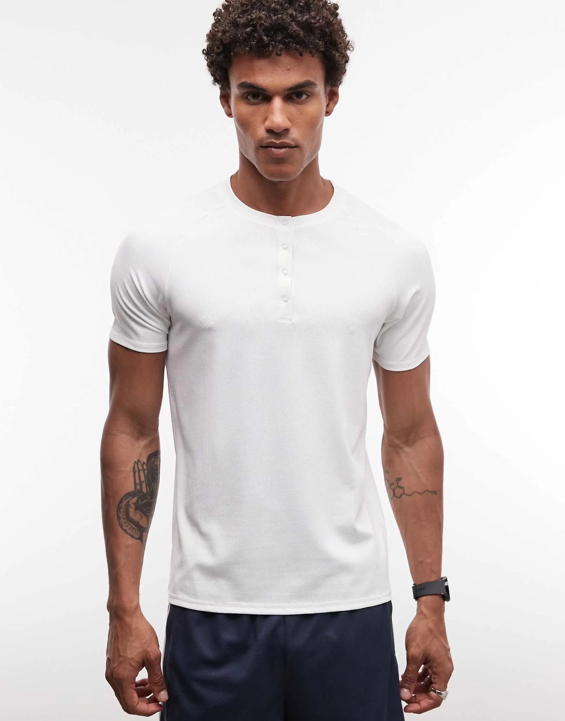 4505 lightweight performance waffle henley t-shirt with quick dry in white