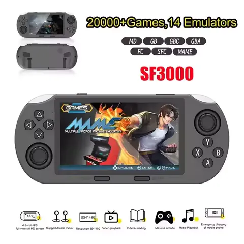 SF3000 Retro Handheld Video Game Console Linux System 4.5 Inch 854*480 IPSScreen 3000mAh Portable Pocket Video Player Games