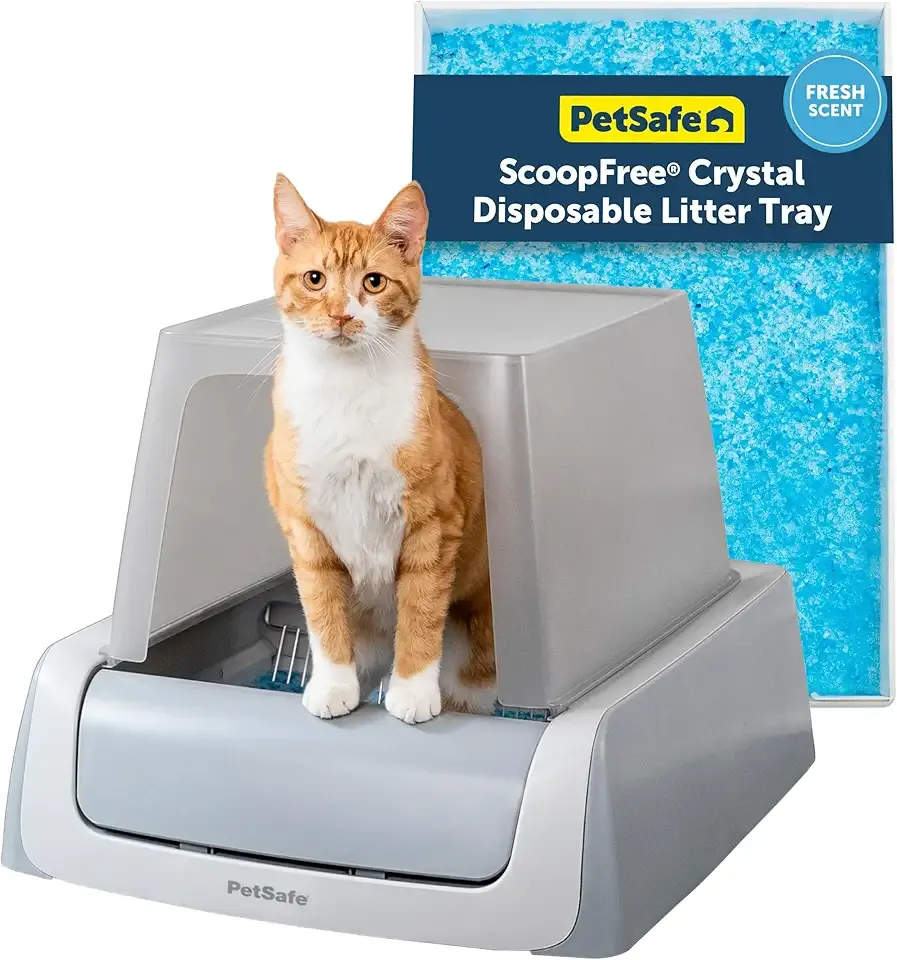 PetSafe Legacy ScoopFree Crystal Pro Self-Cleaning Automatic Cat Litter Box - Front-Entry Motion-Sensing Cat Box with Integrated Health Counter - Includes 1 Disposable Crystal Litter Tray