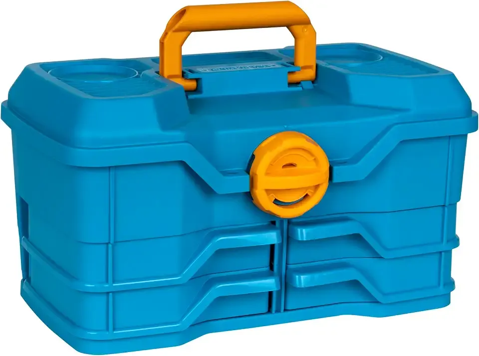 Flambeau Outdoors NextGen 4/0 M Tackle Box 4 Pivot Trays 23 Slots, Blue | 4 pivoting swing trays with single-finger access, 23 compartments, top bulk storage, fast dial latch, 14 x 8.7in
