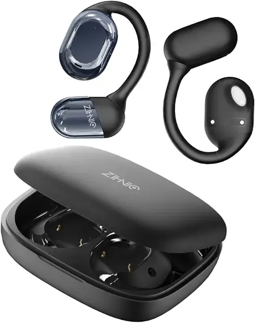 ZIHNIC Wireless Bluetooth Earphones Ear Hooks IPX5 iOS Android Black | Ergonomic soft ear hooks deliver lightweight light rain for workouts compatible with iOS Android Built-in ENC noise reduction