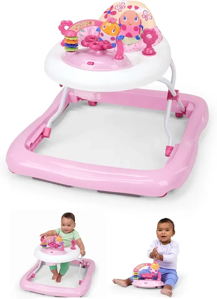 Bright Starts JuneBerry Walk-A-Bout Baby Walker and Entertainer, with Easy Fold Frame for Storage, Ages 6 Months +