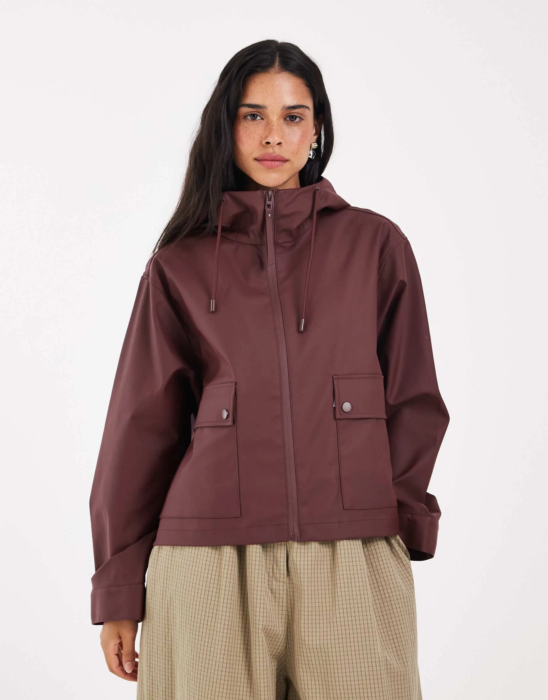 ONLY hooded rain jacket in dark burgundy