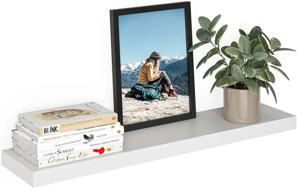 Ballucci Floating Shelf, 36" Wood Wall Shelf with Invisible Brackets for Bathroom, Living Room, Bedroom, Kitchen, Nursery, 8" Deep, White