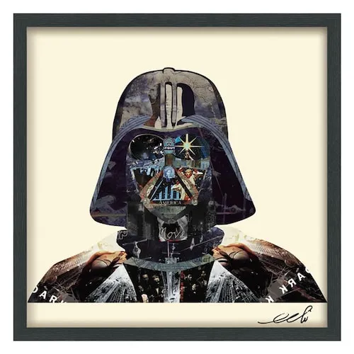 Empire Art Direct Dark Side Paper Collage Under Glass with Black Wood Frame Wall Art