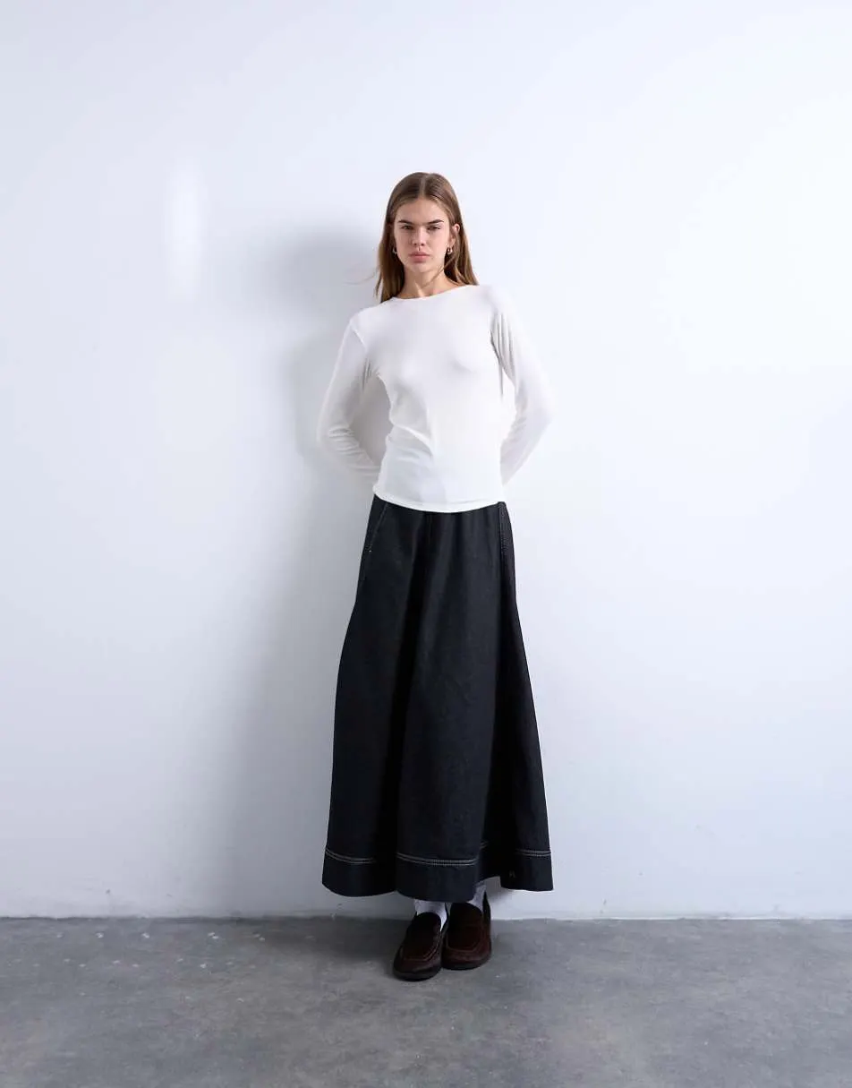 Topshop premium rib long sleeve top in ecru