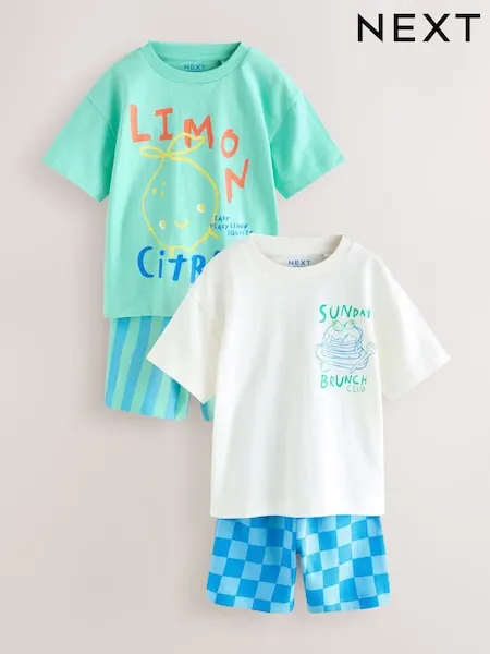 Green/White Food Backprint Short Sleeve T-Shirt and Shorts Set 2 Pack (3mths-7yrs)