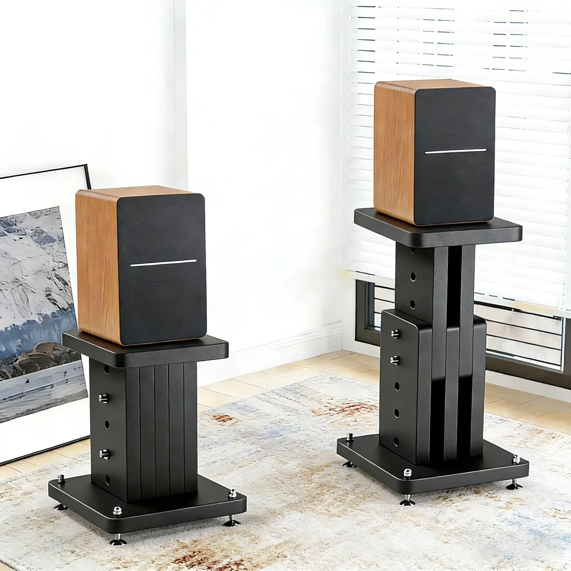 Height Adjustable Speaker Stands Pair, 11.4''x9.25'' top Plate Heavy Duty Surround Sound Stands, Hold 110Lbs, Floor Stand for Bookshelf Studio Monitors Satellite Large Speakers (12.5‘’-18.5‘’)