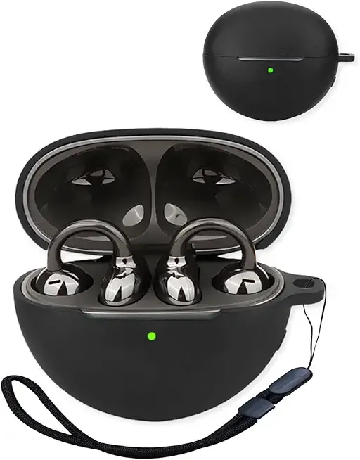 Compatible with Huawei FreeClip True Noise Cancelling Earphones,Premium Silicone Shockproof Protection Skin Touch Charging Port Accessible, Front LED Visible with Lanyard,Black.