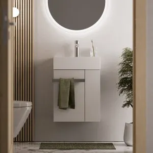 BERNSTEIN - Mueble de lavabo blanco mate 45x35x50cm (LxAnxAl) 1 cajón + almacenaje derecho + Tirador cromado - COMPACT450