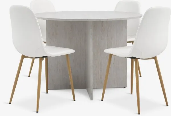 KRONDAL + JONSTRUP KRONDAL Ø110 tafel travertijn + 4 JONSTRUP stoelen wit