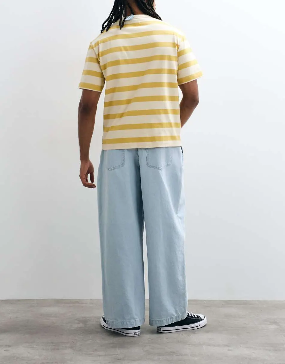 ASOS DESIGN barrel jeans in light wash blue with pleats