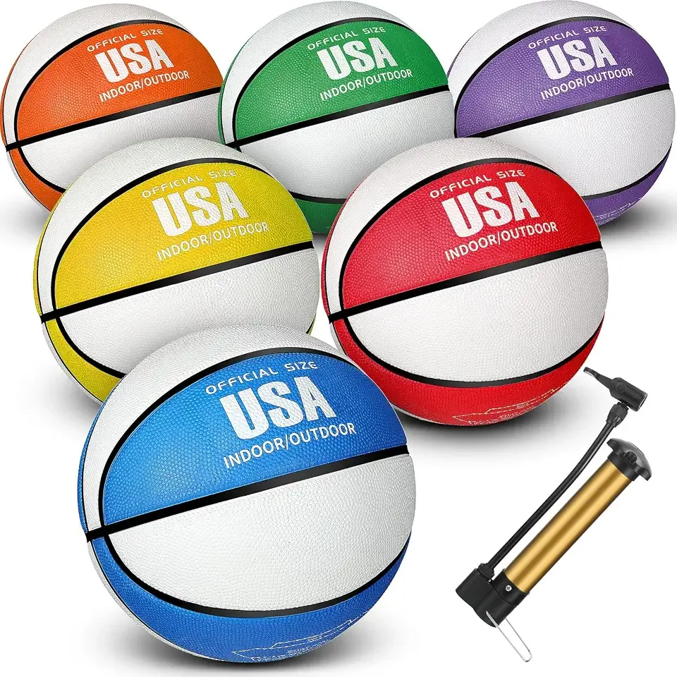 Libima 6 Pcs Official Basketball Indoor Outdoor 2 Color Printed Rubber Basketball with Pump for Game Practice Training Back to School