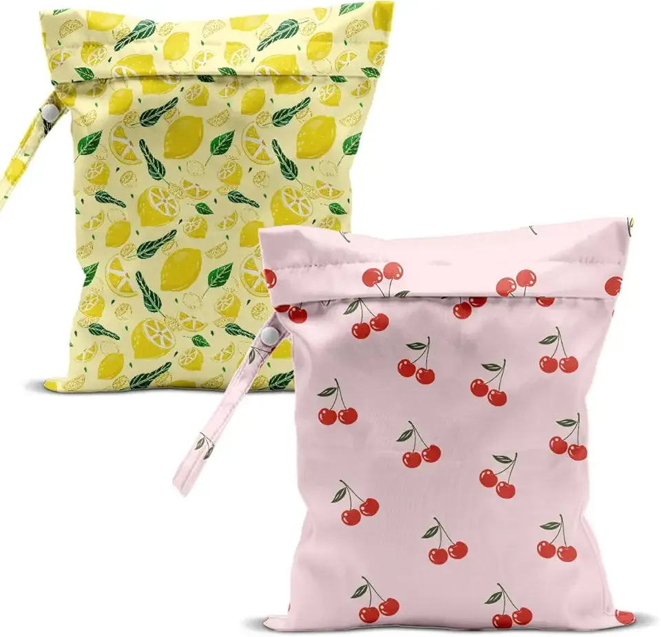 Swimsuit Bag Wet Bags for Travel Reusable Waterproof Dry Bags Diaper Bag Lemon Cherry Wet Bag for Swimsuit Towels Beach Gym 10.2×12.6 Inches