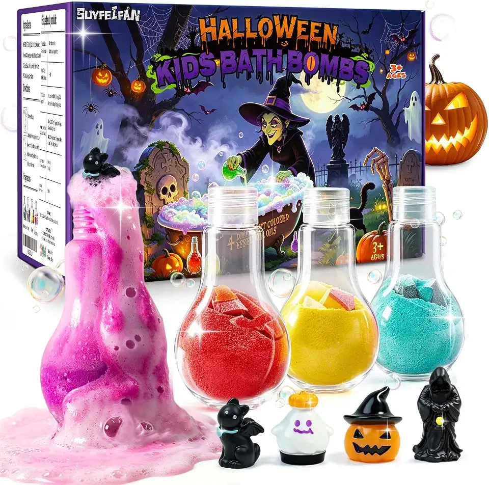 Halloween Bath Bombs Potion Kits for Kids with Toys Inside 4 Pcs Boo Basket