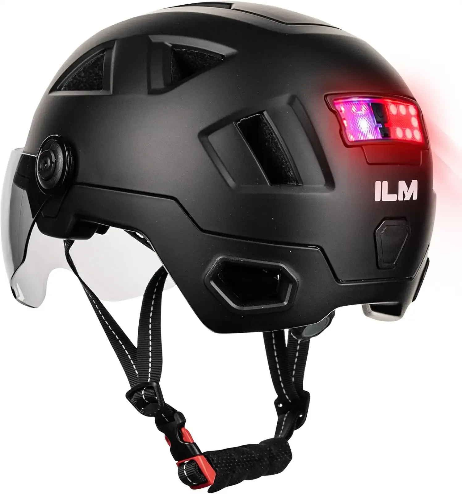 ILM Adult Bike Helmet Road Cycling Electric Bicycle Escooter Ebike E3-12LS | Triple-Certified (NTA/CE/CPSC), Auto G-sensor Brake/Turn Lights (15° Tilt, 10s), Auto-Light Adapt, Detachable Visor