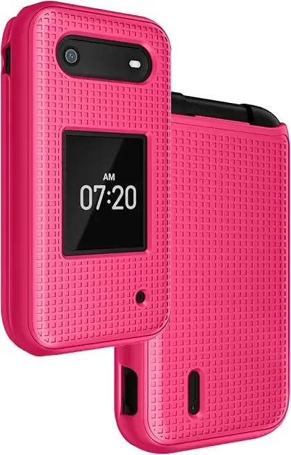 Nakedcellphone Case for Nokia 2760 2780 Flip Phone, Slim Hard Shell Protector Cover with Grid Texture for Tracfone N139DL, TA-1398, TA-1451, TA-1420 - Bright Hot Pink
