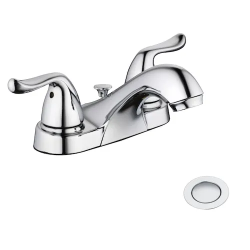 Glacier Bay 1500 Series Centerset 4" 2-Handle Low Arc Bathroom Faucet in Chrome, Clickinstall Drain, Valve & Deck Plate Included