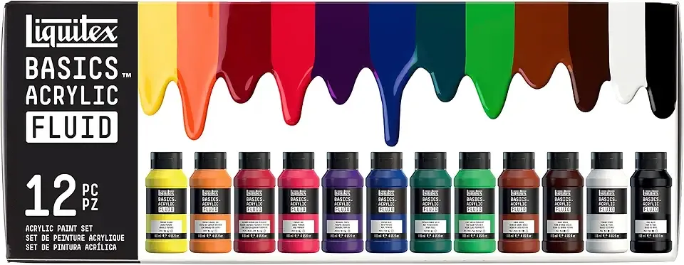 Liquitex BASICS Acrylic Fluid Paint, 12 x 118ml (4-oz.) Bottle Set