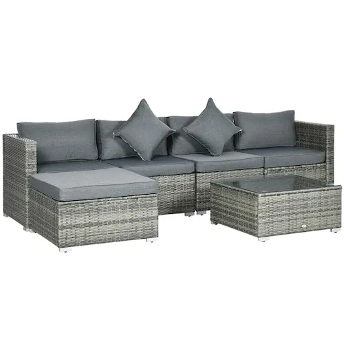 Outsunny 6pcs Patio Rattan Conversation Sectional Sofa Set