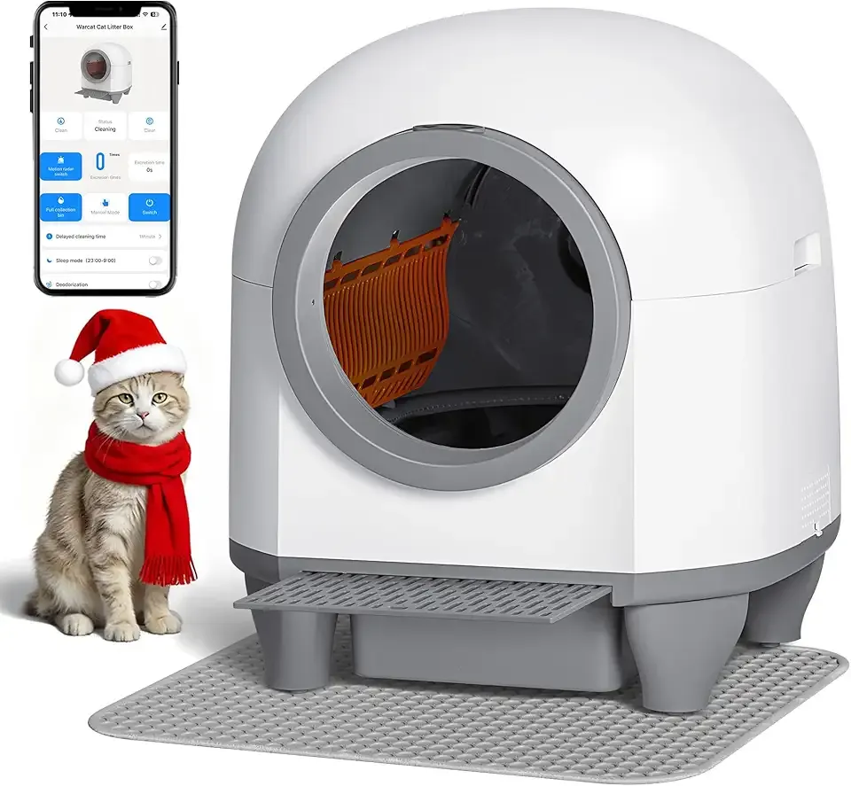 GUNJI Automatic Self-Cleaning Litter Box, 90L Large Capacity for Multiple Cats - APP Controlled with Safety Protection, Included Litter Mat & 1 Roll Garbage Bags (Gray)