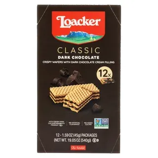 Loacker Classic Crispy Wafers, Dark Chocolate, 1.59 oz, 12-count