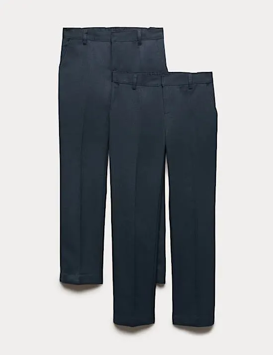 2 Pack Boys' Regular Leg School Trousers (2-18 Yrs)